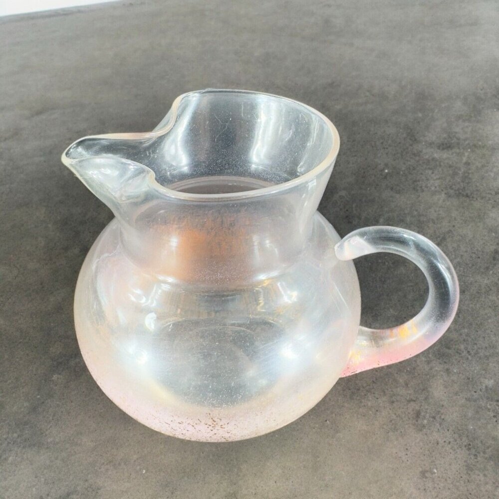 Mid‎ Century Light Pink Glass Pitcher Carafe Miniature With Gold Flecks All Over